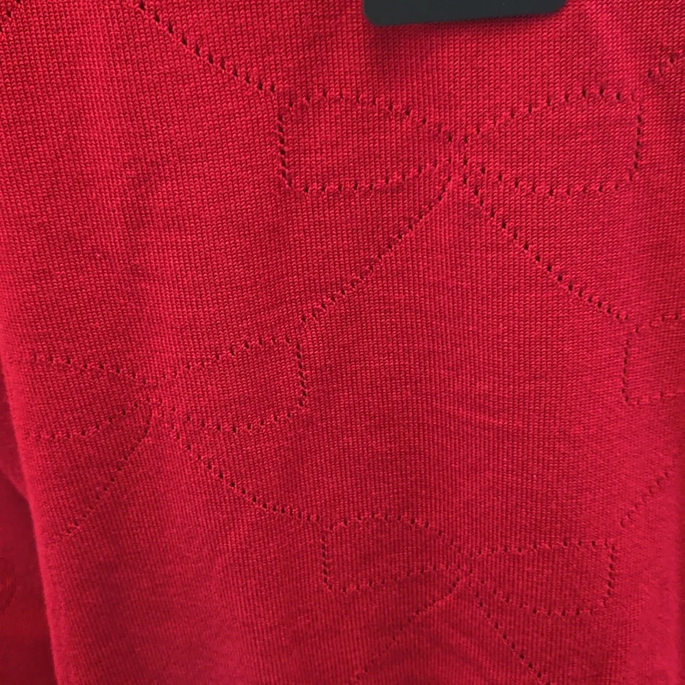 Adrianna Papell Haute Red Pullover Sweater silver bow buttons crewneck  MED NEW…